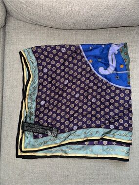 Zara Purple and Teal Patterned 100% Silk Scarf